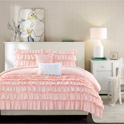 Blush Twin Reversible Microfiber Ruffled Comforter Set