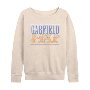 Women's - Garfield - Garf Lineup Lightweight French Terry Wide Neck Long Sleeve Shirt - 1 of 4