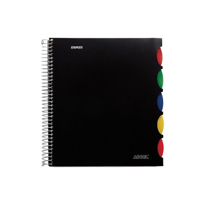 Staples Accel 5-Subject Notebook 8.5" x 11" College Ruled 150 Sh. Black 167634