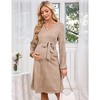 YesFashion Women Long Sleeve Maternity Nursing Dress Casual V Neck Breastfeeding Ribbed Knit Belt Pregnancy Dresses - 2 of 4