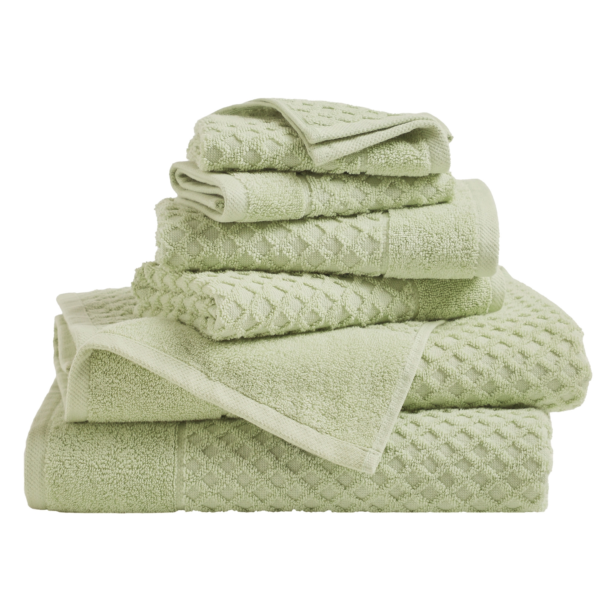 Cotton Quick-Dry Waffle Textured Towels - Great Bay Home (6 Piece Set, Pale Green)