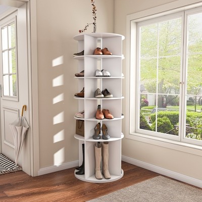 QingMoon Rotating Shoe Rack Tower, 7 Tier Vertical Spinning Shoe Display Cabinet, Round Storage Turntable for Entryway, Living Room and Bedroom