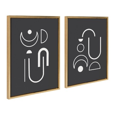 Kate and Laurel Sylvie Playful Modernized Shapes Black and White 1 and  2 Framed Canvas Art Set by The Creative Bunch Studio