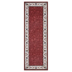 Washable Floral Print Geometric Bordered Rugs for Living Room, Ultra Thin Non Slip Retro Accent Large Carpet for Bedroom Dining Room - 1 of 4