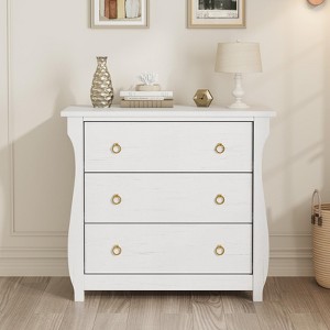 Garvee White 3 Drawer Dresser, Mid-Century Nightstand 3 Chest of Drawers with Curved Leg Bedside End Table for Living Room Bedroom Entryway Nursery - 1 of 4