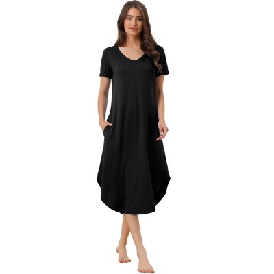 Cheibear Women's V Neck Short Sleeve Long Nightgown Lounge Dress With ...