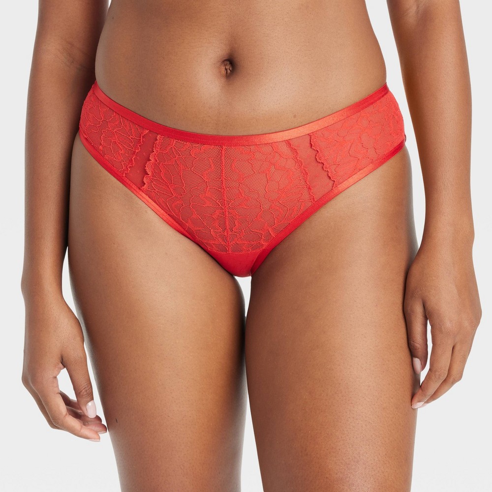 Women's Dot Mesh-Lace Cheeky Underwear - Auden™ Ruby Red M