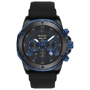 Bulova Men's Marine Star Series A Black and Blue Ion-Plated Stainless Steel 6-Hand Chronograph Quartz Watch, Black Silicone Strap, 40mm - 1 of 4