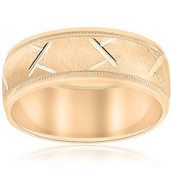 Pompeii3 10k Yellow Gold Mens Wedding Band with Satin Finish and Cuts 8mm