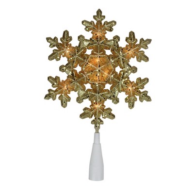 Northlight 9" Pre-Lit Gold Snowflake Christmas Tree Topper - Clear Lights