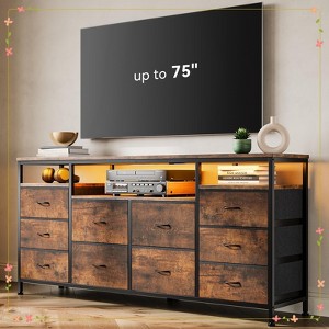63" Long TV Stand Dresser with 10 Fabric Drawers, Safety Power Outlet & LED Lights - 1 of 4