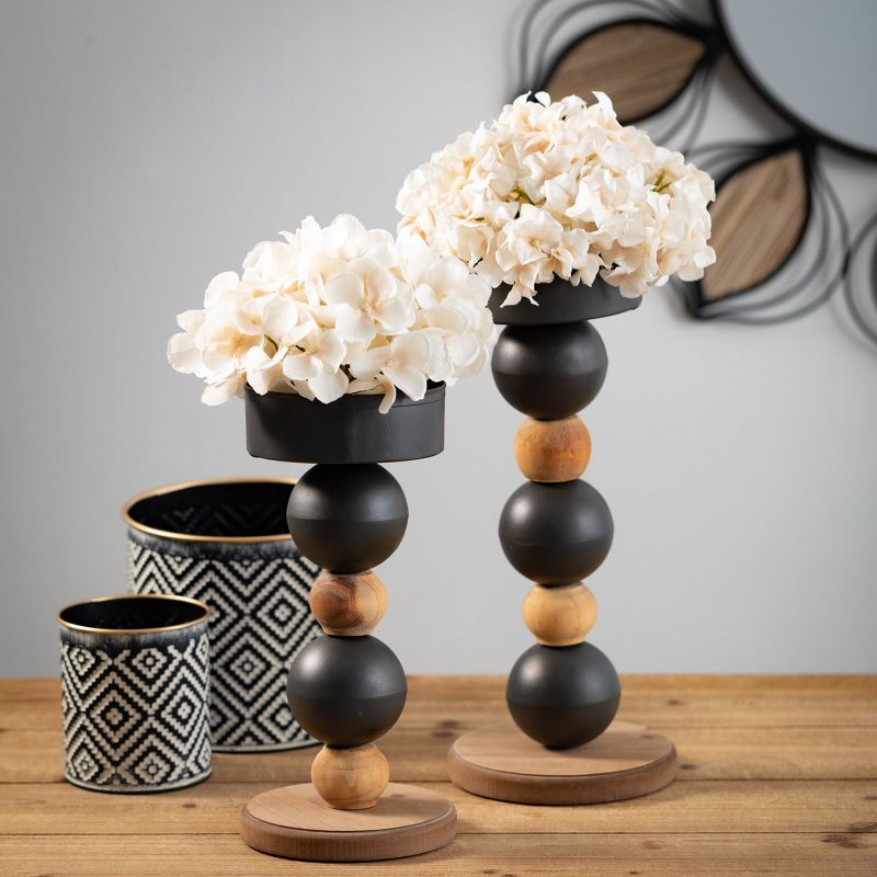Sullivans Stacked Sphere Pillar Candle Holders Set of 2, 14"H & 11.25"H Black, 3 of 5