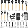 Aoibox 34PCS Silicone Cooking Utensils Set with Holder, Heat Resistant Kitchen Tools for Nonstick Cookware, Black Wooden Handles Gadgets - 3 of 4