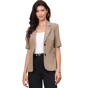 INSPIRE CHIC Women's Short Sleeve Notched Collar Lapel Open Front Business Work Casual Suit Blazer - 1 of 4