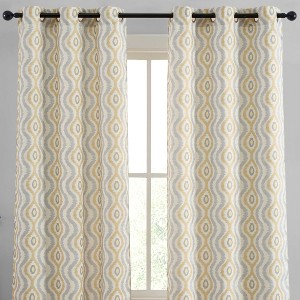 HLC.ME Tanner Ogee Ikatt Damask Patterned Window Grommet Curtains Bedroom - Light Reducing Darkening Window Panels, Set of 2 - 1 of 4