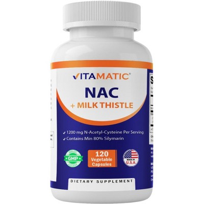 NAC Supplement N-Acetyl-L-Cysteine (NAC) with Milk Thistle Extract - 120 Veg Capsules