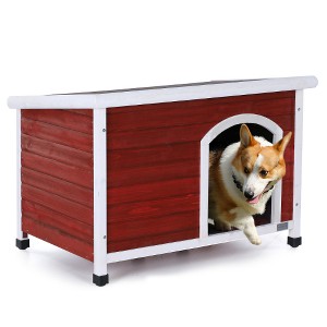 Lyngins Weather-Resistant Cedar Wood Dog House with Elevated Floor & PVC Door Curtain, Dog Kennel for Medium Dogs, Large Wooden Outdoor Dog Crate - 1 of 4