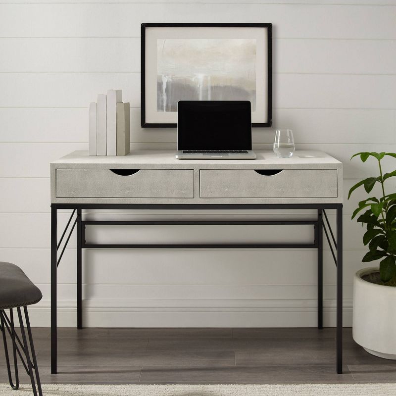 Modern 2 Drawer Faux Shagreen Writing Desk - Saracina Home, 4 of 9