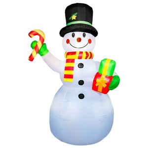 Itopfox 6FT Christmas Inflatable Snowman Outdoor Decoration with LED Lights Gift Box Candy Cane 1 Piece for Yard Lawn Garden Holiday - 1 of 4