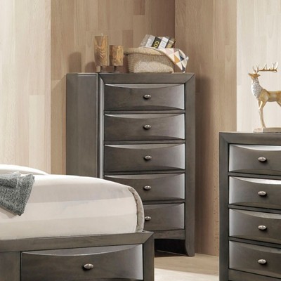 Sapphtopaz Farmhouse Tall Dresser with 5 Drawers Groove Design Chest of Drawers with Oval Knob Handles Closet Organizers for Bedroom, Entryway