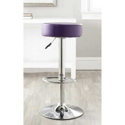 Transitional Chrome and Purple Leather Adjustable Swivel Bar Stool