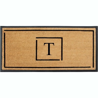 A1HC Natural Coir Monogrammed Doormat, Anti-Shed Treated Durable Front Door Mat for Outdoor Entrance, Easy to Clean Entrymat 24"x48"