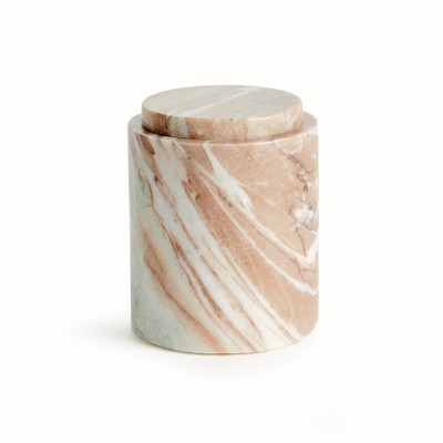 Plum & Post Jaqueline Round Lidded Box Tall - Brown/White Marble Accent