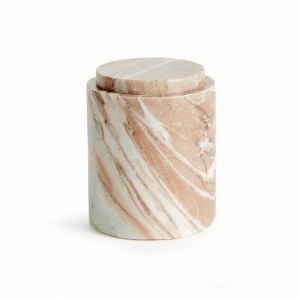 Plum & Post Jaqueline Round Lidded Box Tall - Brown/White Marble Accent - 1 of 3
