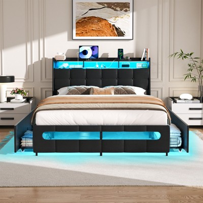 Aheaplus Upholstered Bed Frame with Drawers