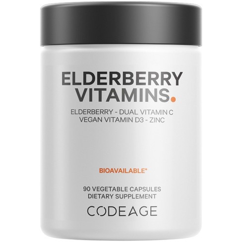 Codeage Elderberry Supplement - Organic Black Sambucus + Vitamin C, Vegan D3 5000 IU, & Zinc - 90ct - image 1 of 4