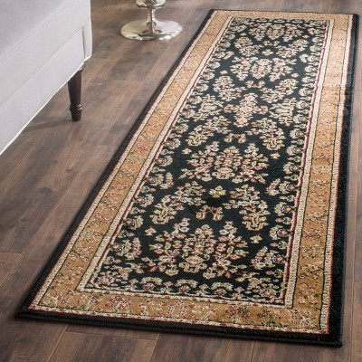 Black and Tan Floral Safavid Style Runner Rug