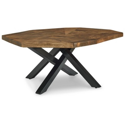 Haileeton Coffee Table Black/Gray/Brown/Beige - Signature Design by Ashley: Contemporary Pedestal Base, Acacia Top