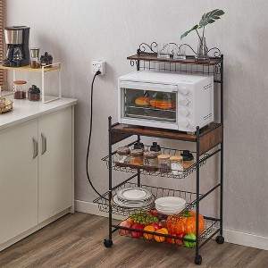 Kitchen Bakers Rack Removable Microwave Oven Stand With Wire Basket Wheels With Anti-skid Locks Kitchen Storage Shelf Rack For Spices Pots Pans - 1 of 4