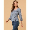 Allegra K Women's Floral Print Belted Waist Square Neck Vintage Peplum Blouse - 4 of 4