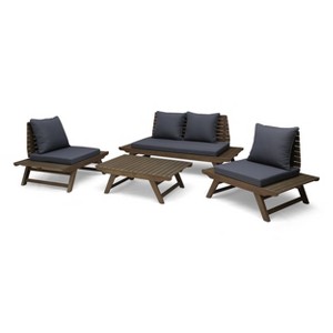 Christopher Knight Home Sedona Outdoor Acacia Wood 4 Seater Chat Set with Cushions - 1 of 4