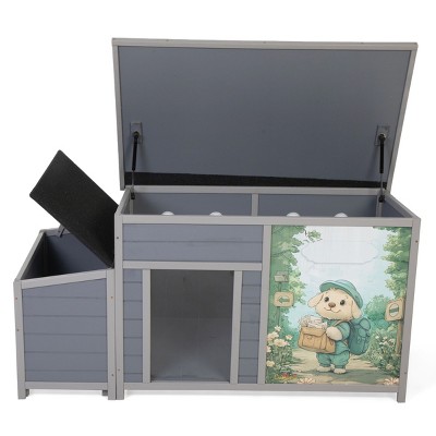 SEVOBAL 59" Large Dog House Outdoor Wooden Insulated Pet Kennel with Asphalt Roof Weatherproof Pets Shelter with Slow Food Bowl for Dogs Cats Animals