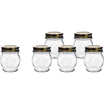 Amici Orto Preserving Canning Jars, Airtight, Italian Made Food Storage Jar, Clear with Metal Screw-On Golden Lids, 6-Piece