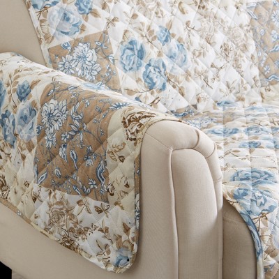 Taupe and Blue Floral Patchwork Recliner Furniture Protector