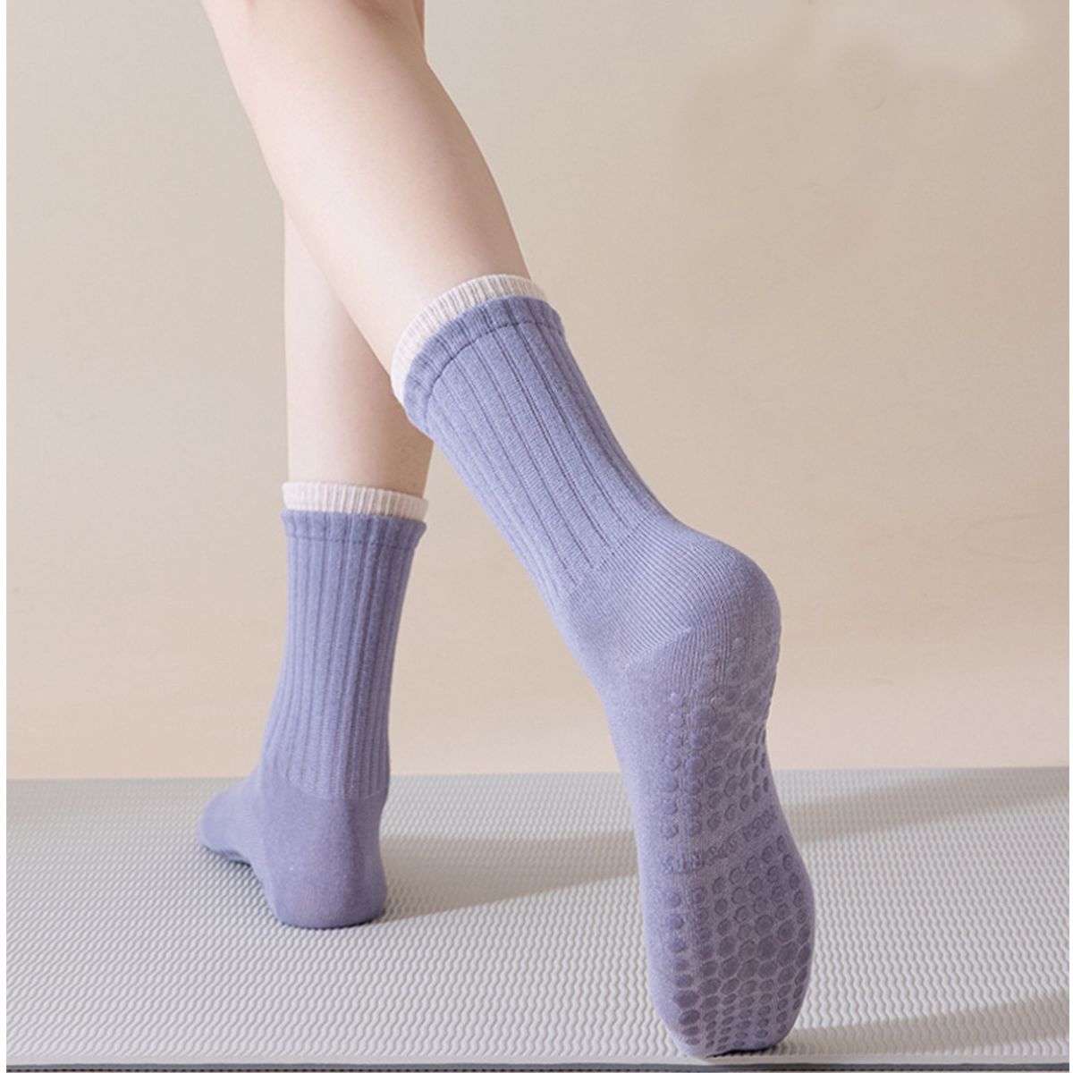 Anna-Kaci Womens Non-Slip Grip Crew Socks 3 Pair Pack Custom Color Combos Soft Ribbed Cotton with 3D Silicone Heel - thumbnail 7