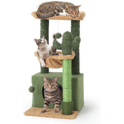 Small Cat Tree Condo with Sisal Scratching Post, 33 Inch Modern Cute Flower Cat Tree Tower with Cozy Perch Toy Ball