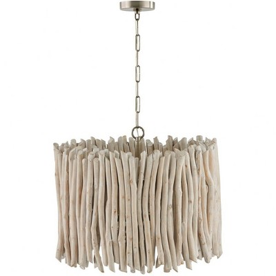 Cara Coastal Brushed Pewter 4-Light Drum Pendant with Handcrafted Eucalyptus