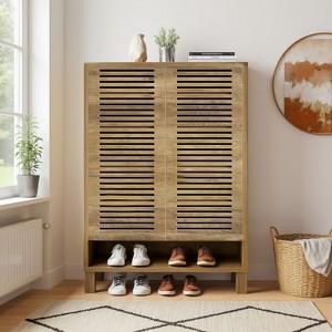 CIPACHO Natural Oak Narrow Farmhouse Free Standing Shoe Cabinet 6 Shelves Wooden Space Saving Entryway Organizer - 1 of 4