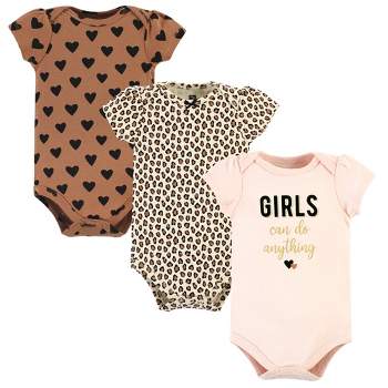 Hudson Baby Infant Girl Cotton Bodysuits, Cinnamon Hearts