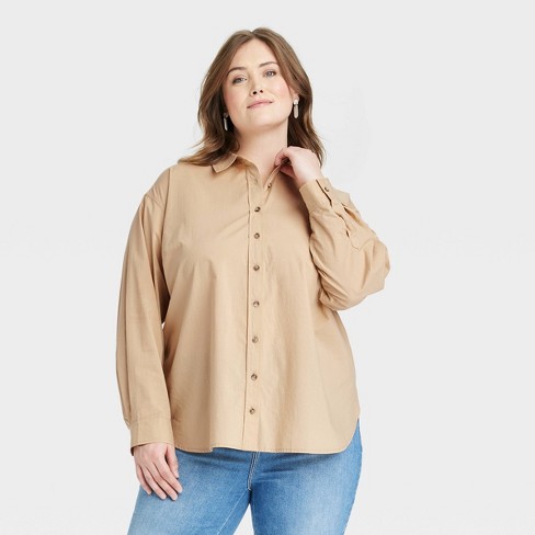 Women's Oversized Long Sleeve Button-down Shirt - Universal Thread™ Tan Xxl  : Target