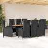 vidaXL 9 Piece Patio Dining Set with Cushions Poly Rattan - Black With Footrest 8 Items - 2 of 4