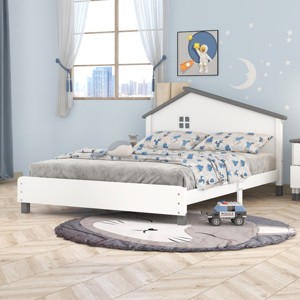 KTMBDW Twin/Full Size Platform Bed Frame, Twin Size Bed with House-shaped Headboard, No Box Spring Needed - 1 of 4