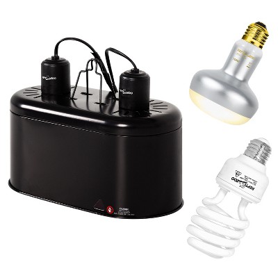 REPTIZOO Reptile Heat Lamp Combo Pack with Dual Reptile Light Fixture, 100W Intense Basking Spot Light UVA Daylight Heating Lamp & 26W Energy Saving