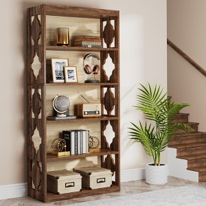 ORRD Modern Bookcase with Rhombus Pattern, 70” Tall 6-Tier Open Shelf Storage Unit, 75lb Per Shelf for Living Room, Home Office & Bedroom - 1 of 4
