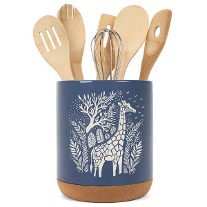 Elanze Designs Kitchen Utensil Holder With Non Slip Cork Base Large 8 Inch Ceramic Storage Crock Safari Animal Countertop Organizer Giraffe Navy Blue - 1 of 4