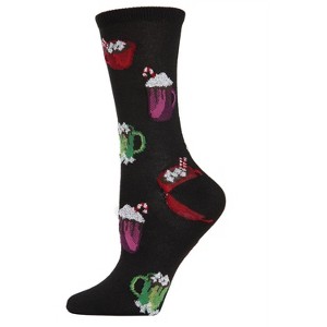 Memoi Women's Christmas Cuppa Festive Crew Socks Black 9-11 - 1 of 2